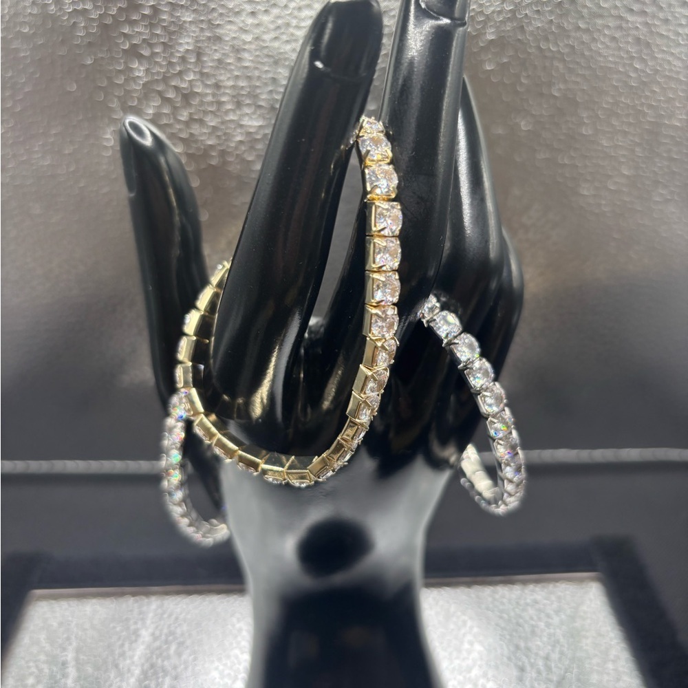 Elegant Silver or Gold Bracelet with Clear Stones Stretchy Cz